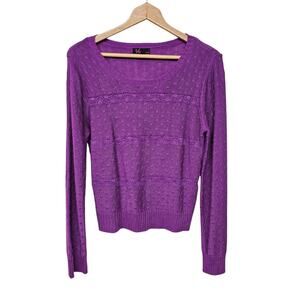 Womens Lace Striped Sweater Size‎ L Purple Cottage Fairy Y2K